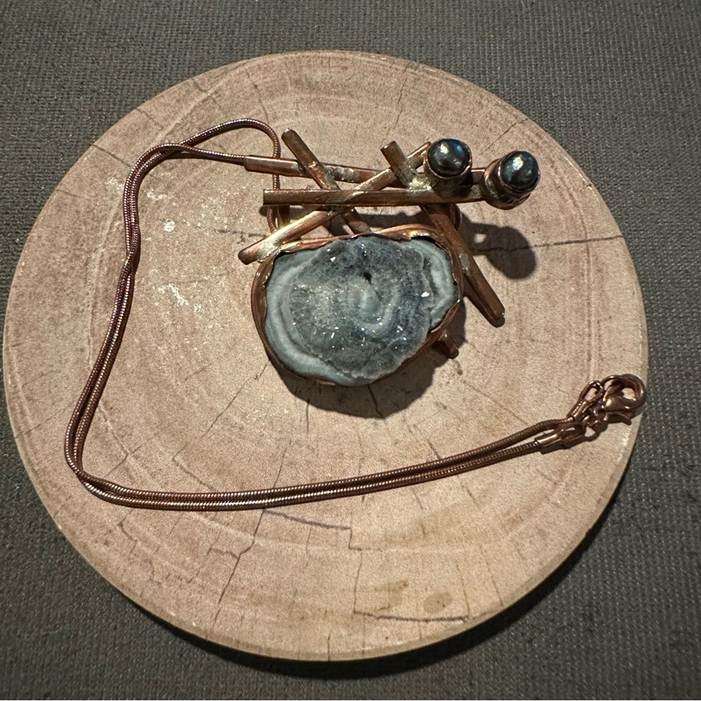 Druzy Agate necklace copper artist made